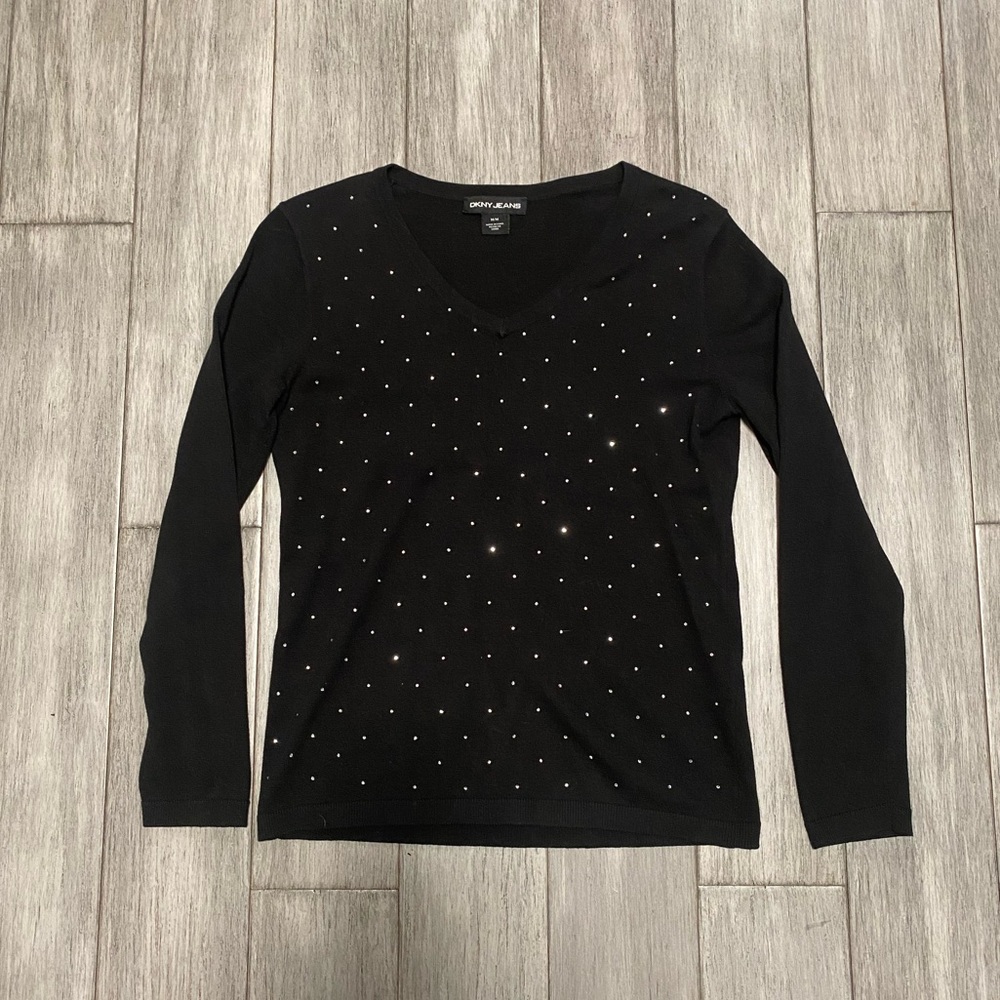 Black V-Neck Studded Top